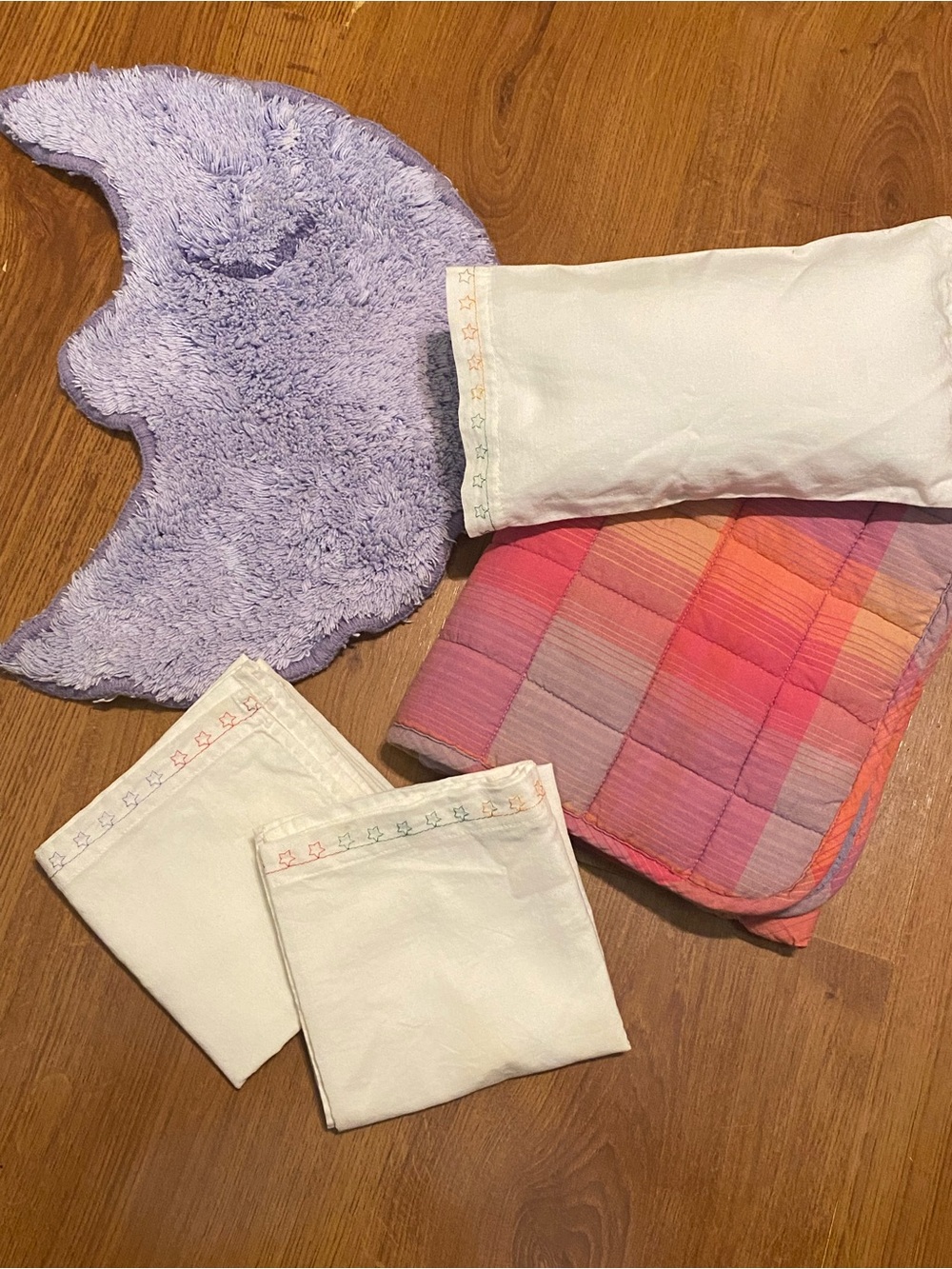 90’s American Girl Doll Moon And Star Bedding Lot- Pillow, Blanket, Rug, Sheets